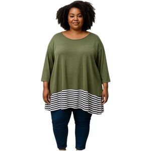 Exclusively Misslook  Top Womens 3X Green Black Tunic‎ Soft Knit Pullover Flowy